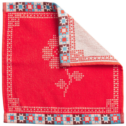 bright pink / red square towel on white background 