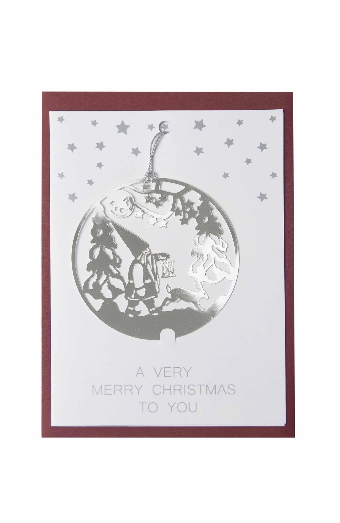 Christmas card with a decorative ornament design and 'A Very Merry Christmas To You' A holiday card that doubles as an ornament. The cards are designed in Gothenburg, Sweden.
