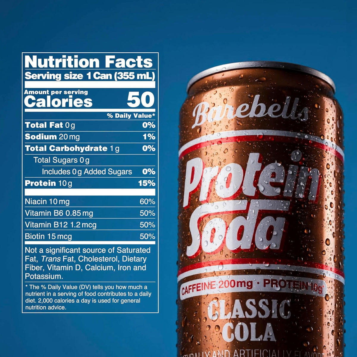 Barebells Classic Cola Flavor in Can with ingredients list