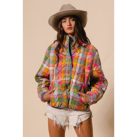 Colorful Plaid Quilted Jacket