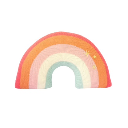 Comfy, colorful, stylish and made of sustainable cotton knit, so it is good for throwing around some color and happiness. One of Blabla's best-sellers! Bright pinks and oranges, inviting textures, a stylish addition to any kid's room. Who wouldn't want to hug a rainbow! Good luck guaranteed!&nbsp;