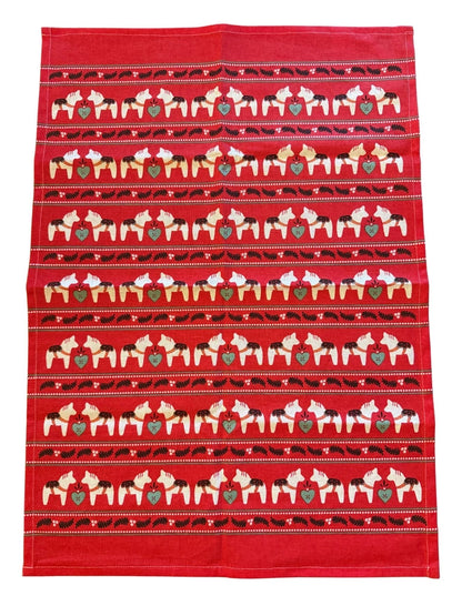 Holiday cotton towels with festive patterns reminiscant of Scandinavia. The Gnome, Dala Horse, Moose, Reindeers, and more all have Swedish workhorse quality. 