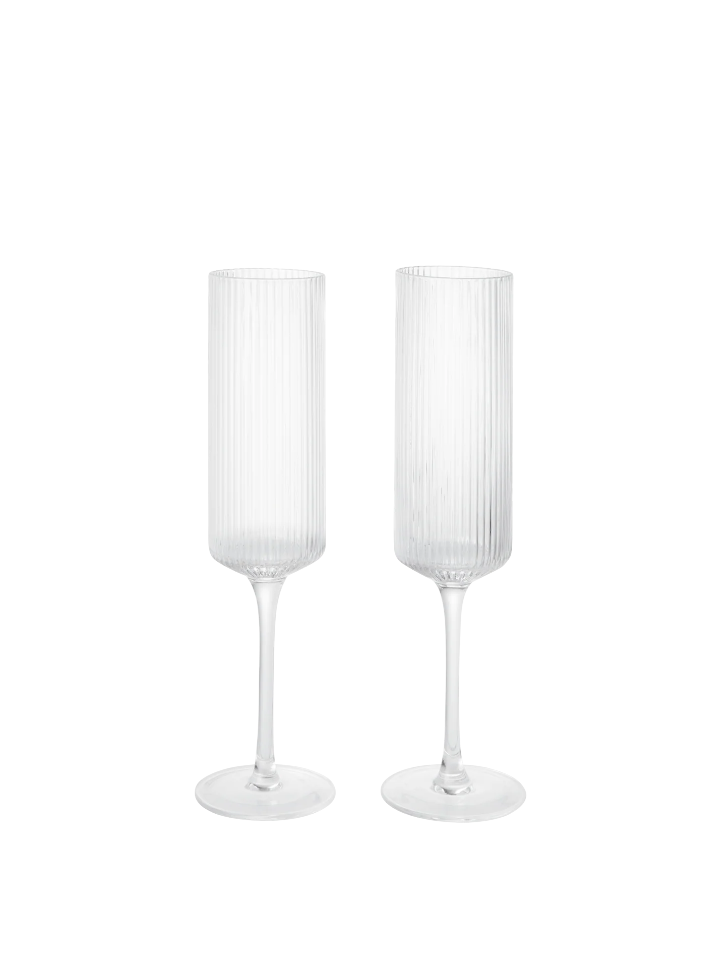 The Ripple Champagne Flutes bring a refined, elongated silhouette to the beloved Ripple series, perfectly suited for sparkling wines. Mouth-blown into the mould, each glass features the signature rippled surface that adds texture and a sense of movement. Their tall, slender shape enhances bubbles and aroma, making any toast feel celebratory.
