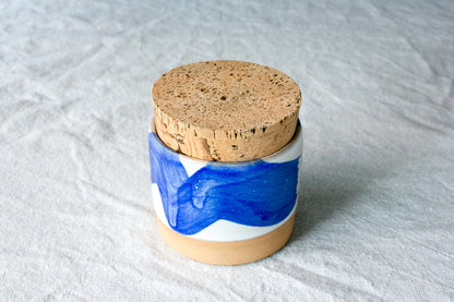 Royal Splash Jar with Bright royal blue splash of glaze with cork lid