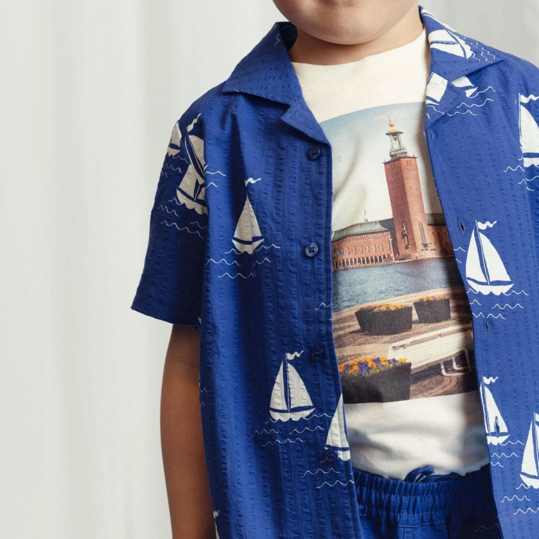 Mini Rodini Sailing Boats AOP Woven SS Shirt