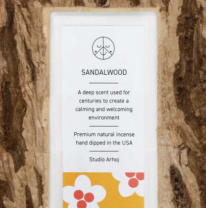 Sandalwood Incense Packaging on wood background Studio Arhoj