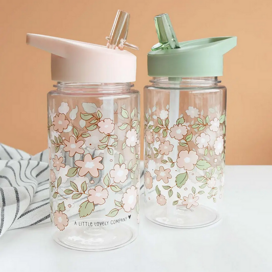 Kids Drink Bottle/Water Bottle: Blossoms - Pink Green