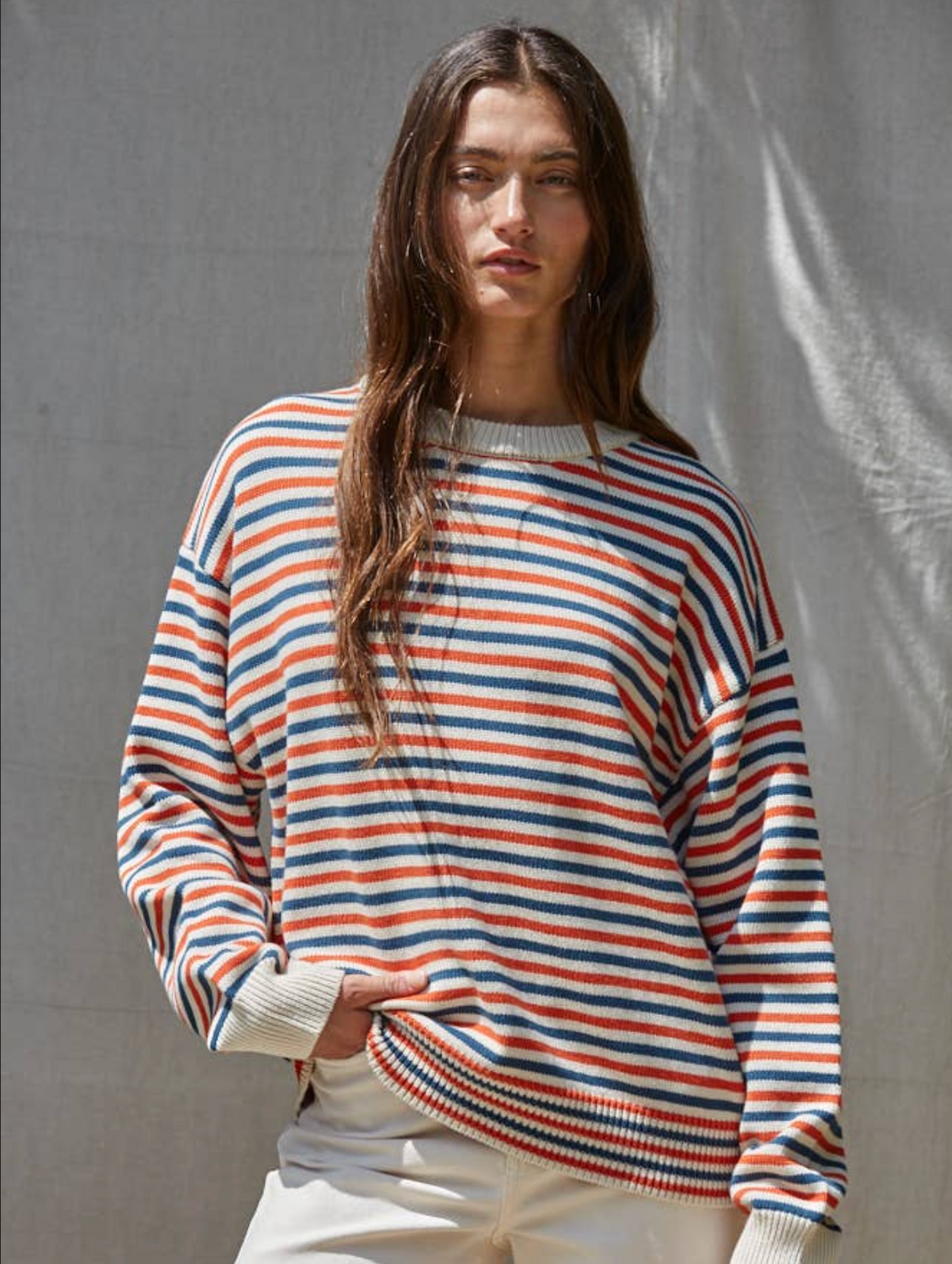Striped Cotton Crew Neck Sweater