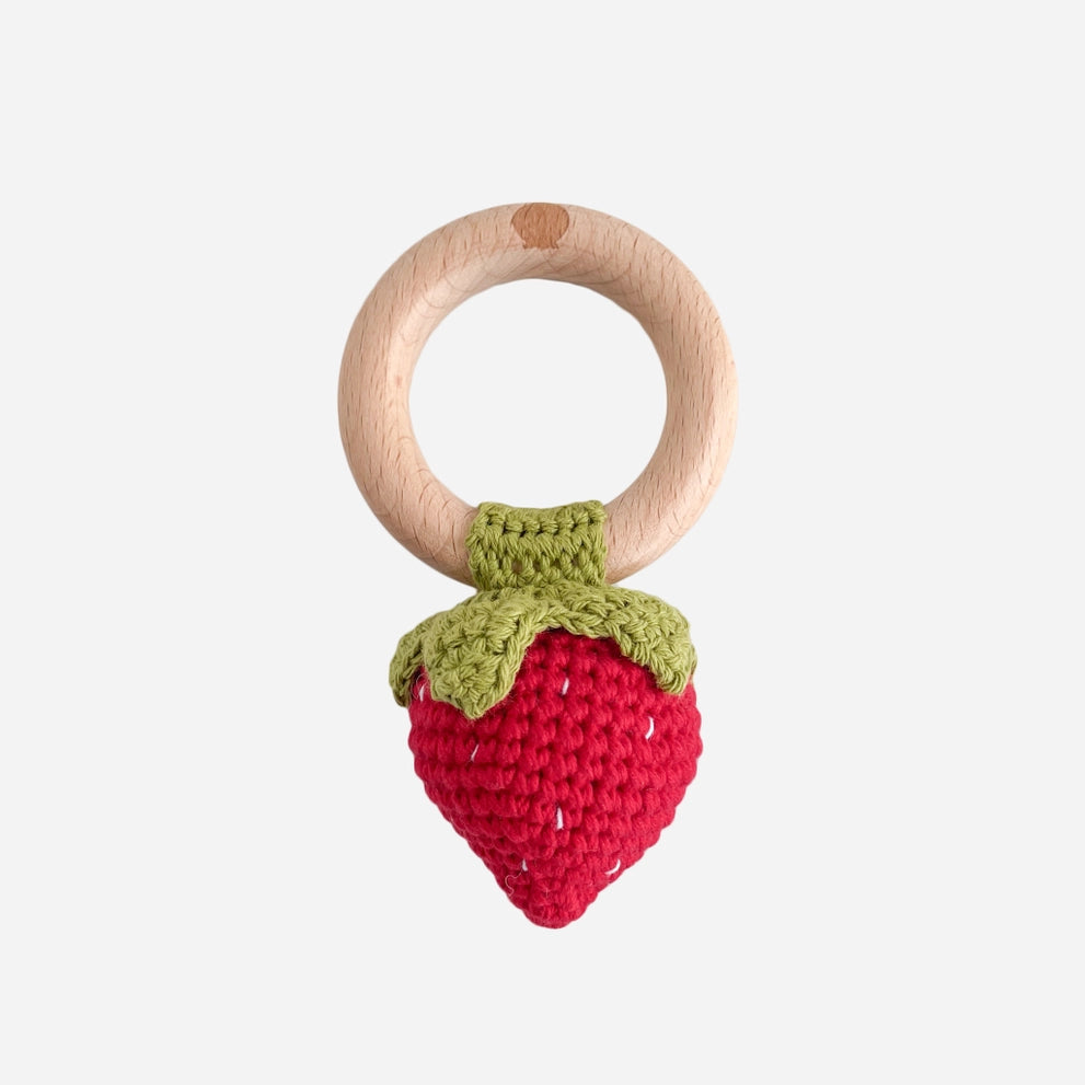 Strawberry Cotton Teether, Rattle, Wooden, 