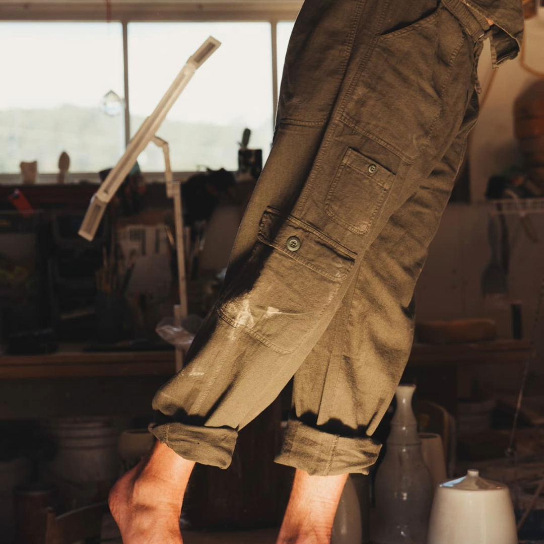 Amundsen Men's Traveller's Linen Pants, olive green, work pants, summer 2025, lightweight, breathable