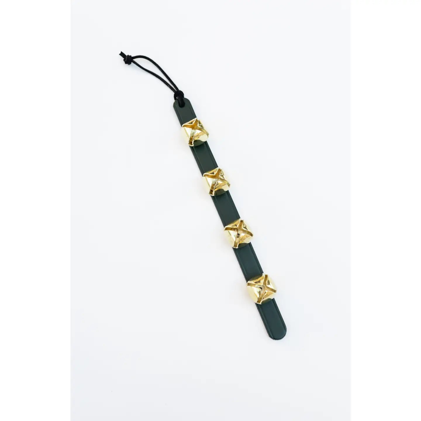 This cheery set of bells can be hung on a door handle for a merry sound to accompany all the holiday comings and goings. Made by Amish craftsman and out of leather and brass materials.