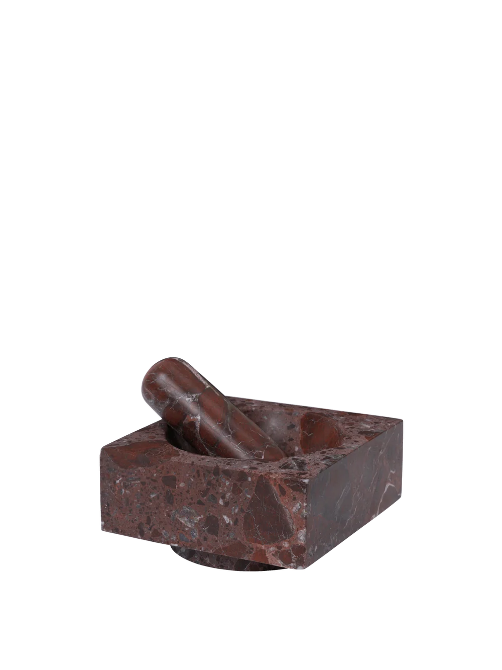 Brown stone mortar and pestle on a white background