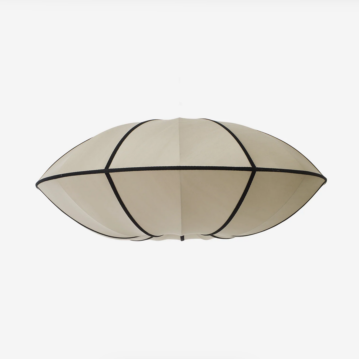 Beige ceiling light fixture with black stripe patterns on a white background UFO sahpe