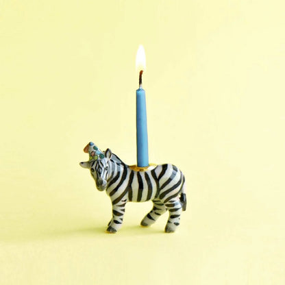 Zebra birthday cake topper candle fine porcelain hand-painted colorful party