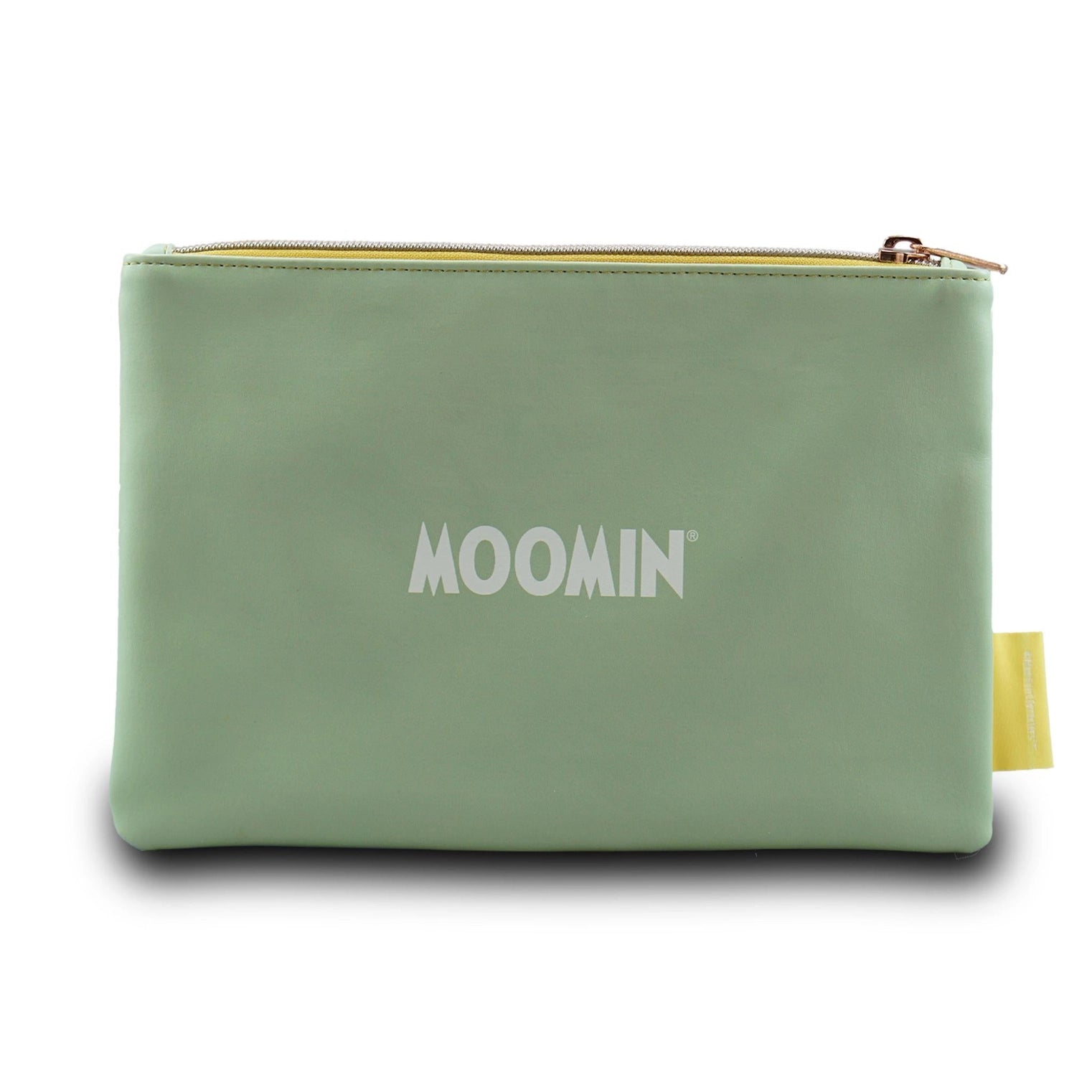 Green pouch with 'MOOMIN' branding on a white background