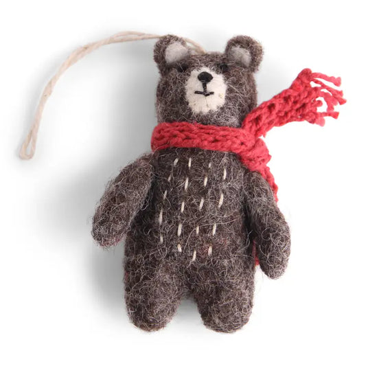 handmade, adorable bear with a red scarf