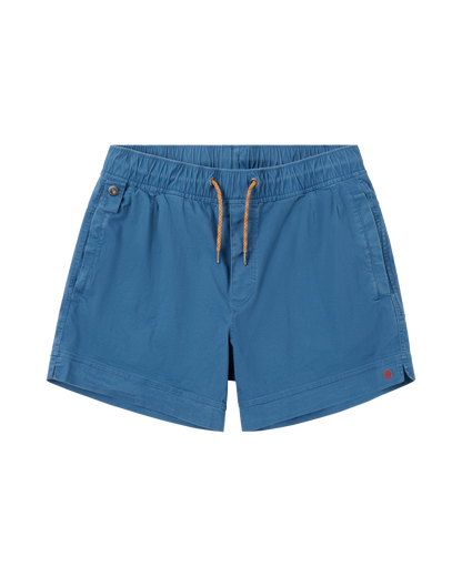 Blue shorts with a drawstring on a white background