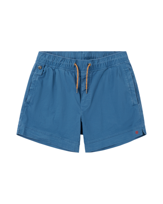 Blue shorts with a drawstring on a white background