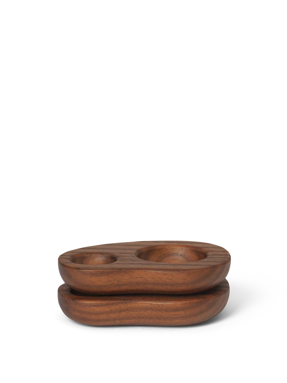 Wooden tray with compartments on a white background