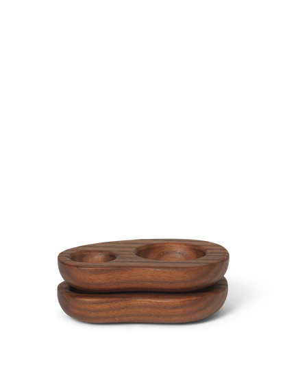 Wooden tray with compartments on a white background
