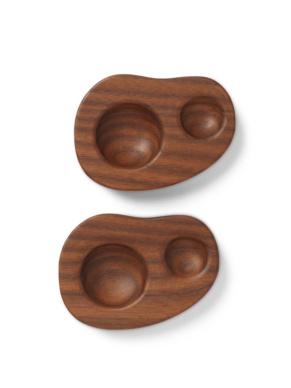 Two wooden trays with curved edges on a white background