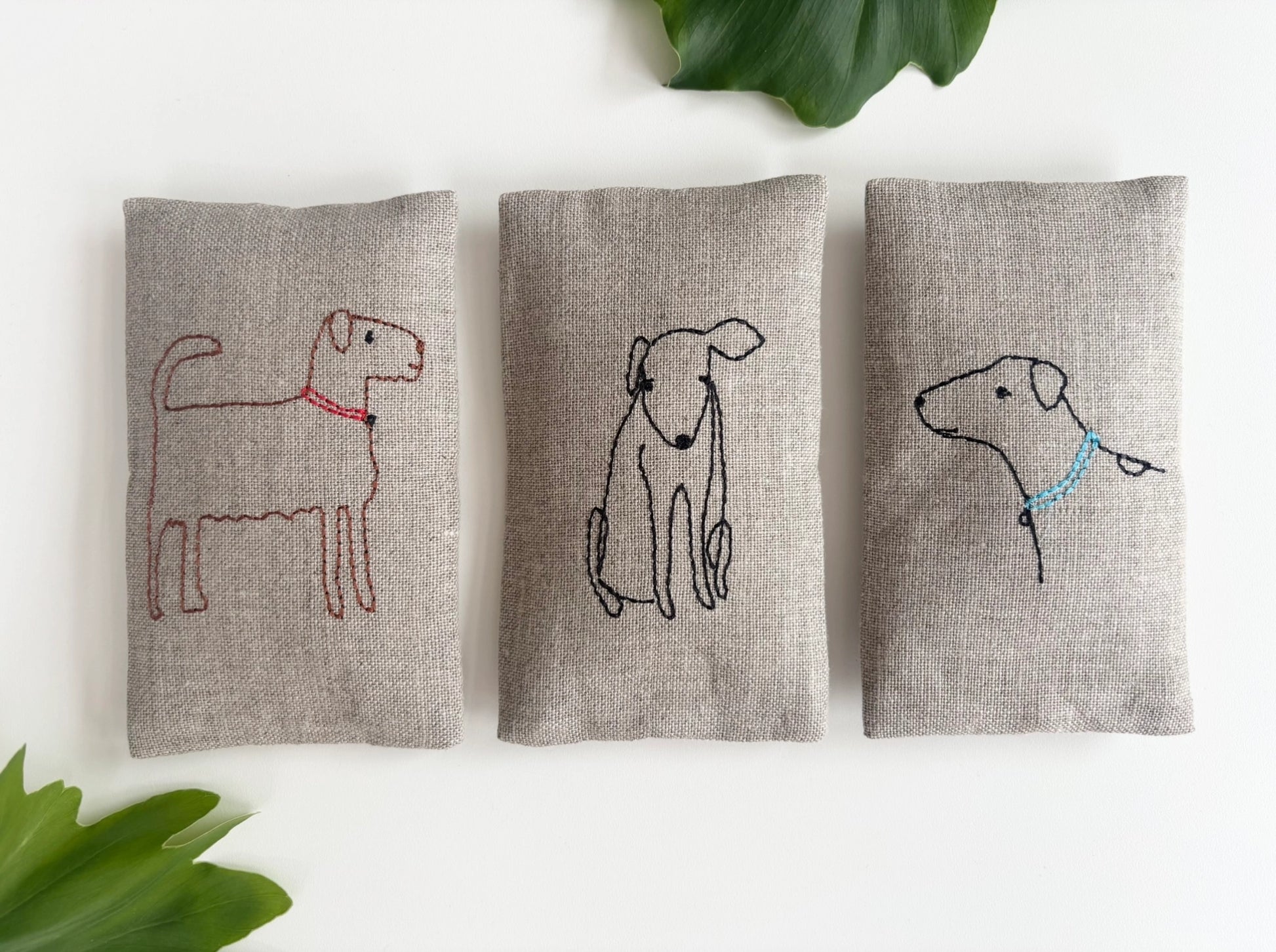 simple line art designs on natural material sachet with french lavender inside