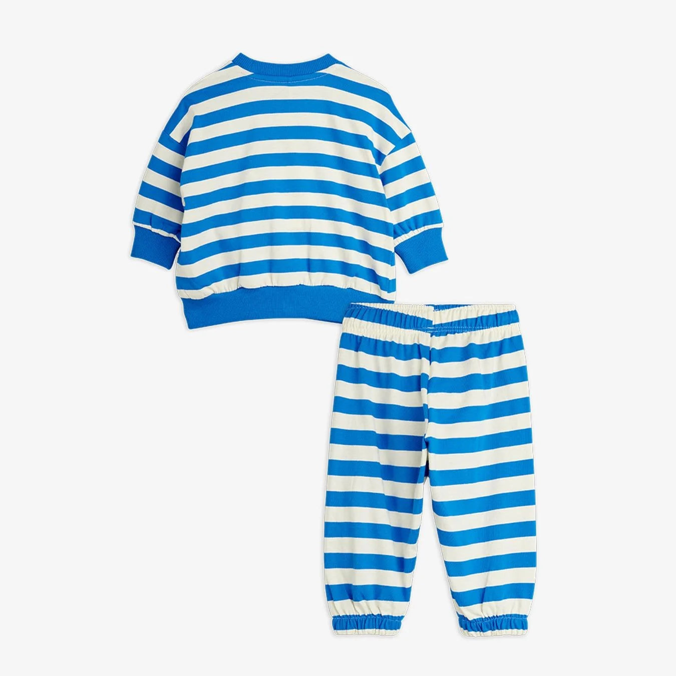 Blue and white striped pajama set on a white background