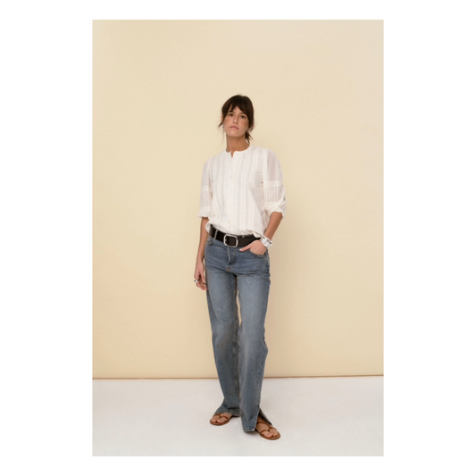 Jo Blouse, Puffed sleeves, lace detail, white