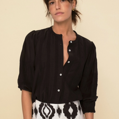Jo Blouse, Puffed sleeves, lace detail, black