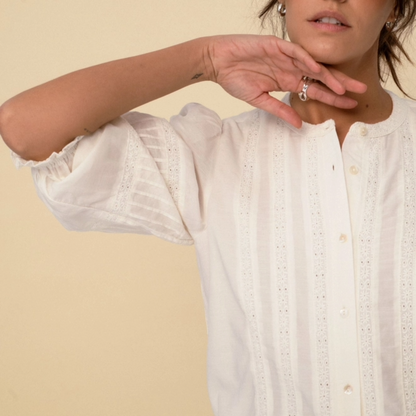 Jo Blouse, Puffed sleeves, lace detail, white, women's