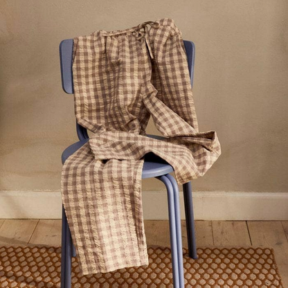 Bæk&Bølge Barbara Lounge Pants, Danish Interior Design, Gingham, Blue, Green, Gray, Soft, Lightweight, 100% organic cotton, Stylish loungewear that takes you from indoor to outdoor and day to night. Make of 100% cotton these danish fashion pieces will feel amazing and make your hot days cooler.