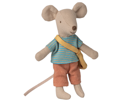 A little sister mouse and little brother dressed up for a playful day. They wear a small cheese bag for all their personal belongings and have magnets in hands. Add extra accessories and furniture to extend the play and storytelling about these new friends.