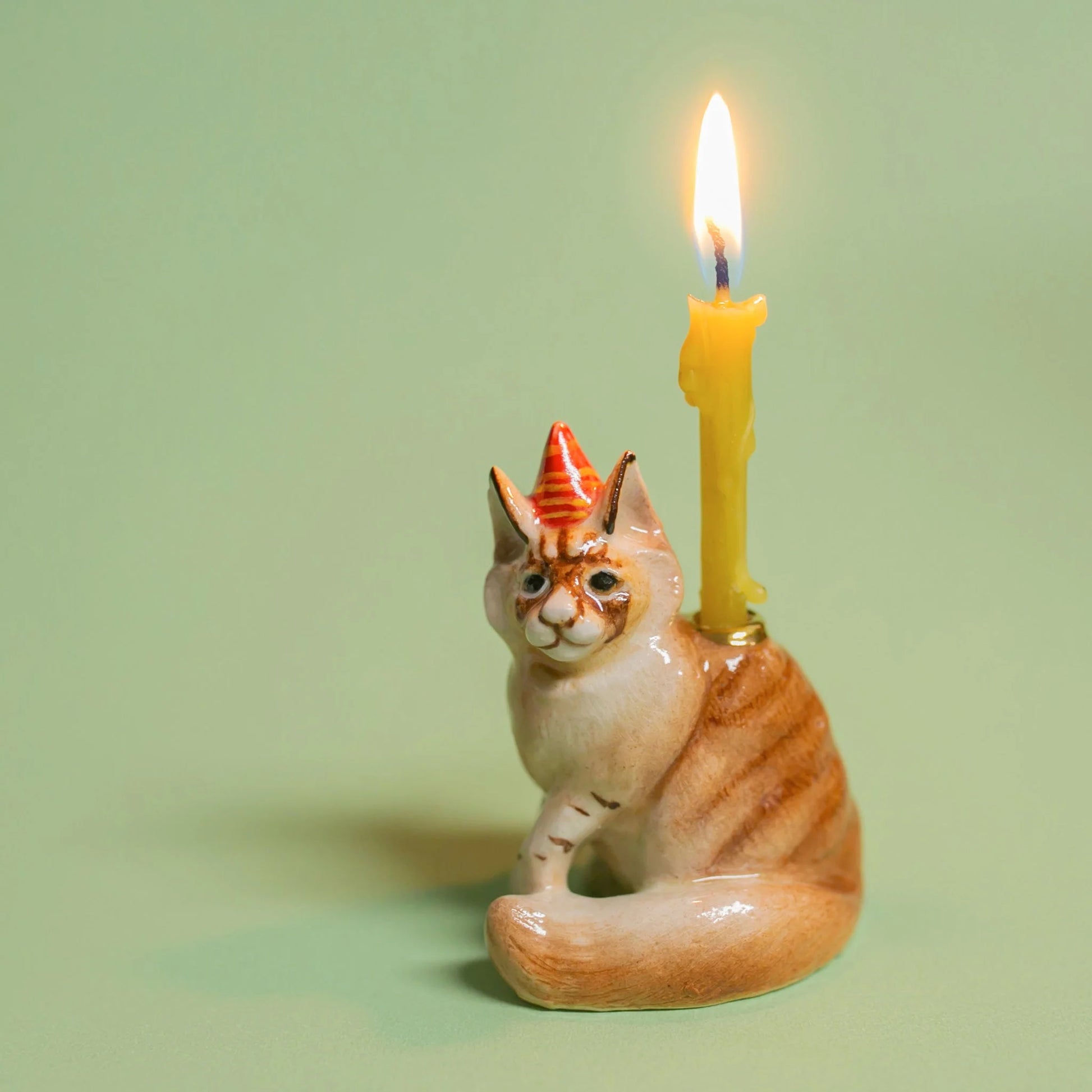 Maine coon cat cake topper party hat celebration fine porcelain