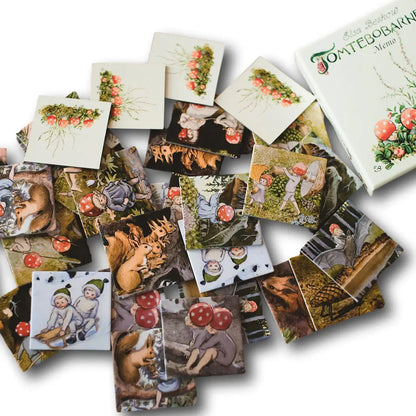Collection of vintage-style greeting cards with illustrations on a white background