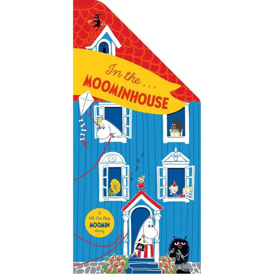 Cover of 'In the Moominhouse' with colorful illustration of a house and characters.