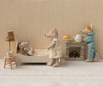 

Mum &amp; Dad Mice are back and are ready to nap in their cute pajamas and sleep masks. They have a comfy cigar box with matching mattress, pillow, and blanket.