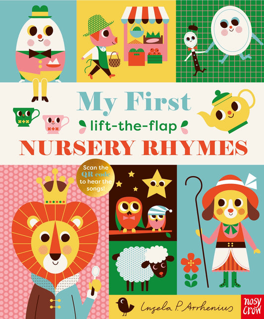 Nursery Rhymes includes 14 favorite rhymes including "Humpty Dumpty" and "Hey Diddle Diddle," and a QR code to scan for rhymes to listen to and sing along with.