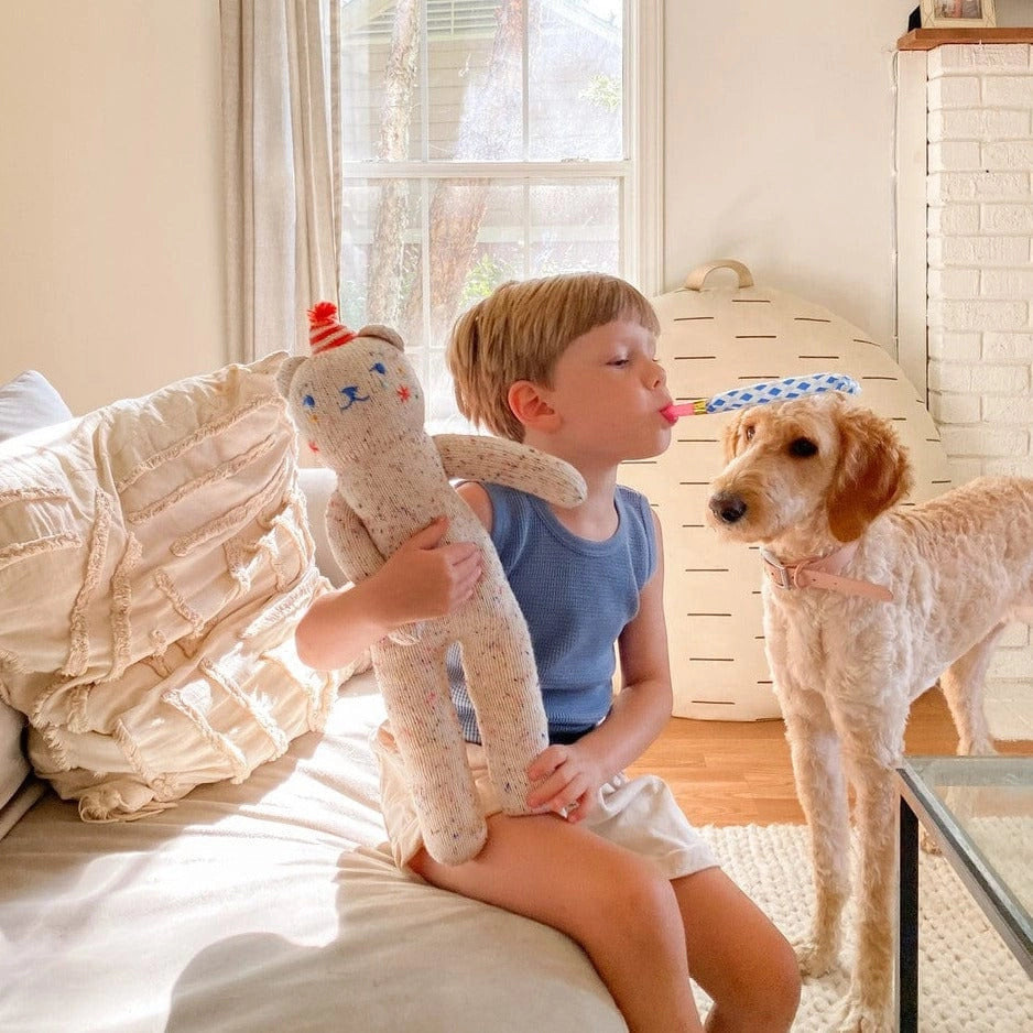 Blabla Party Bear is speckled with confetti, has little stars on its cheeks, and wears a fun red party hat! The cuteness is off the charts here. This would make a great birthday gift for a boy or a girl.&nbsp;