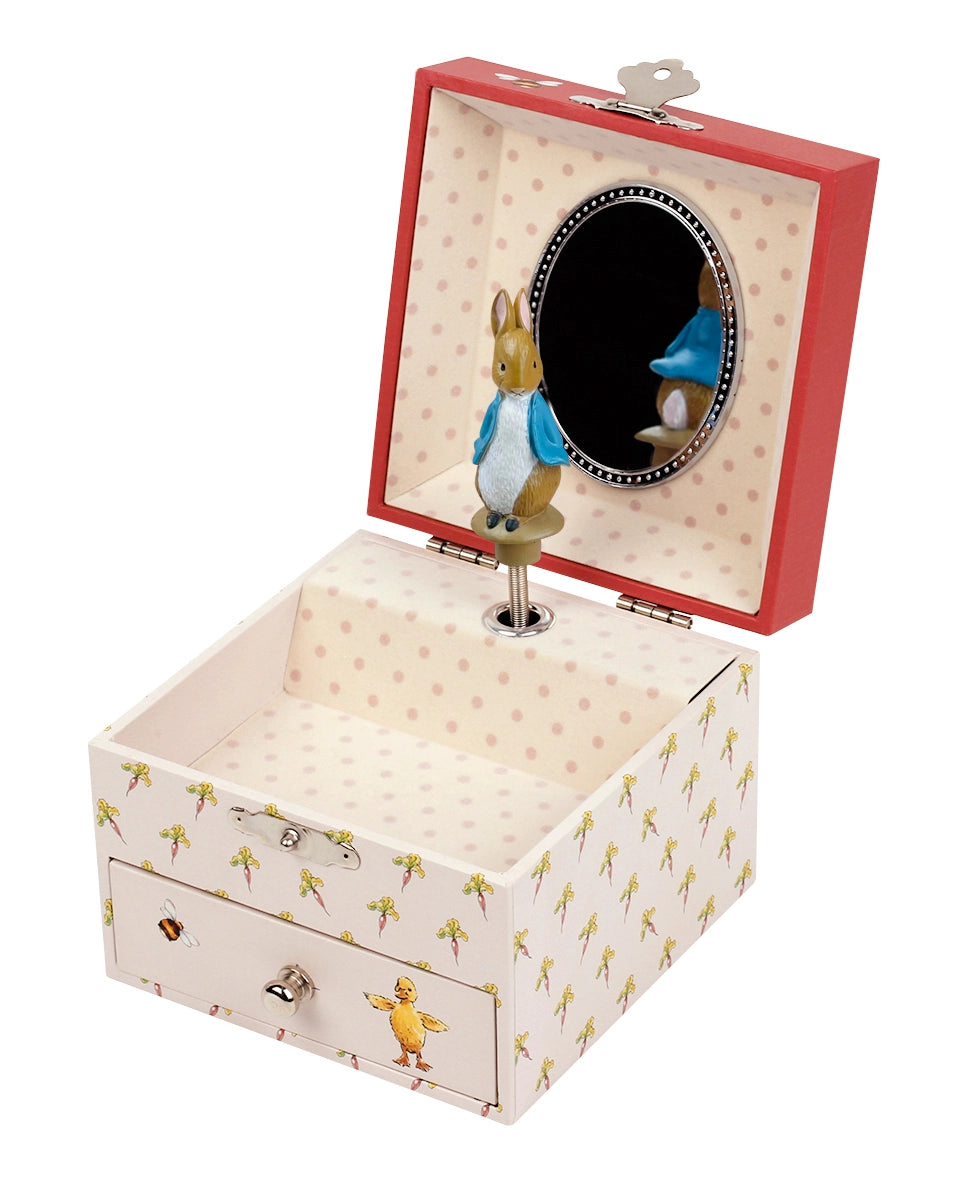 Jewelry box with a mirror and bunny rabbit character design on a white background