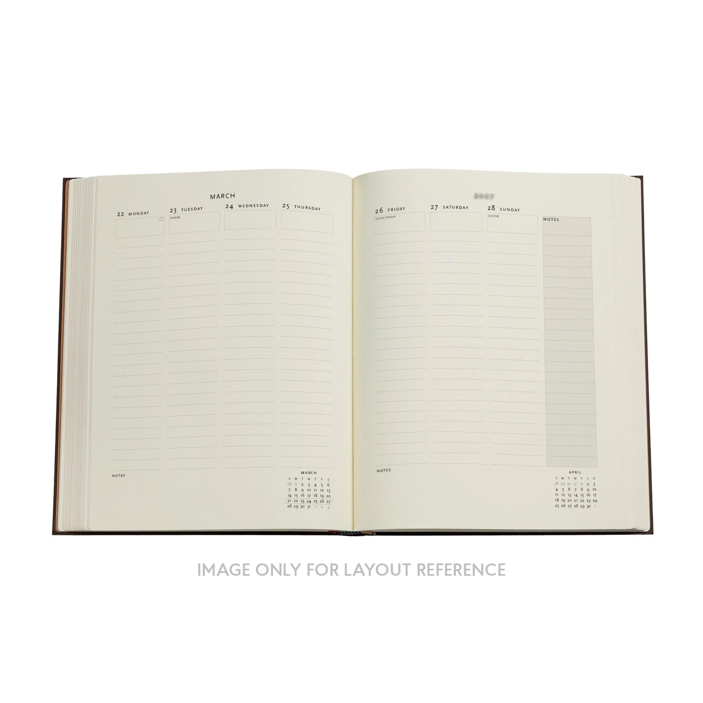 Open notebook with calendar pages on a white background