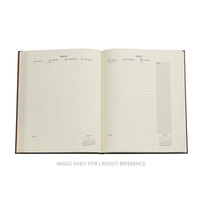 Open notebook with calendar pages on a white background