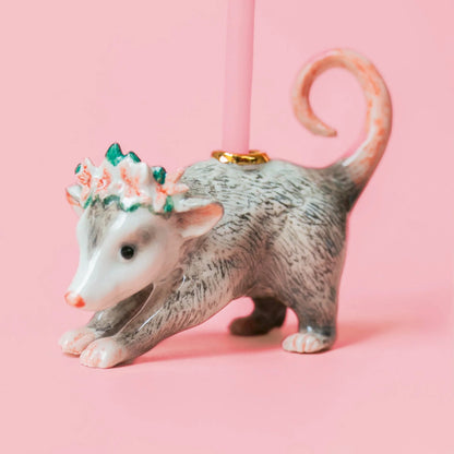 Decorative possum figurine cake topper with a flower crown, party fine porcelain handmade