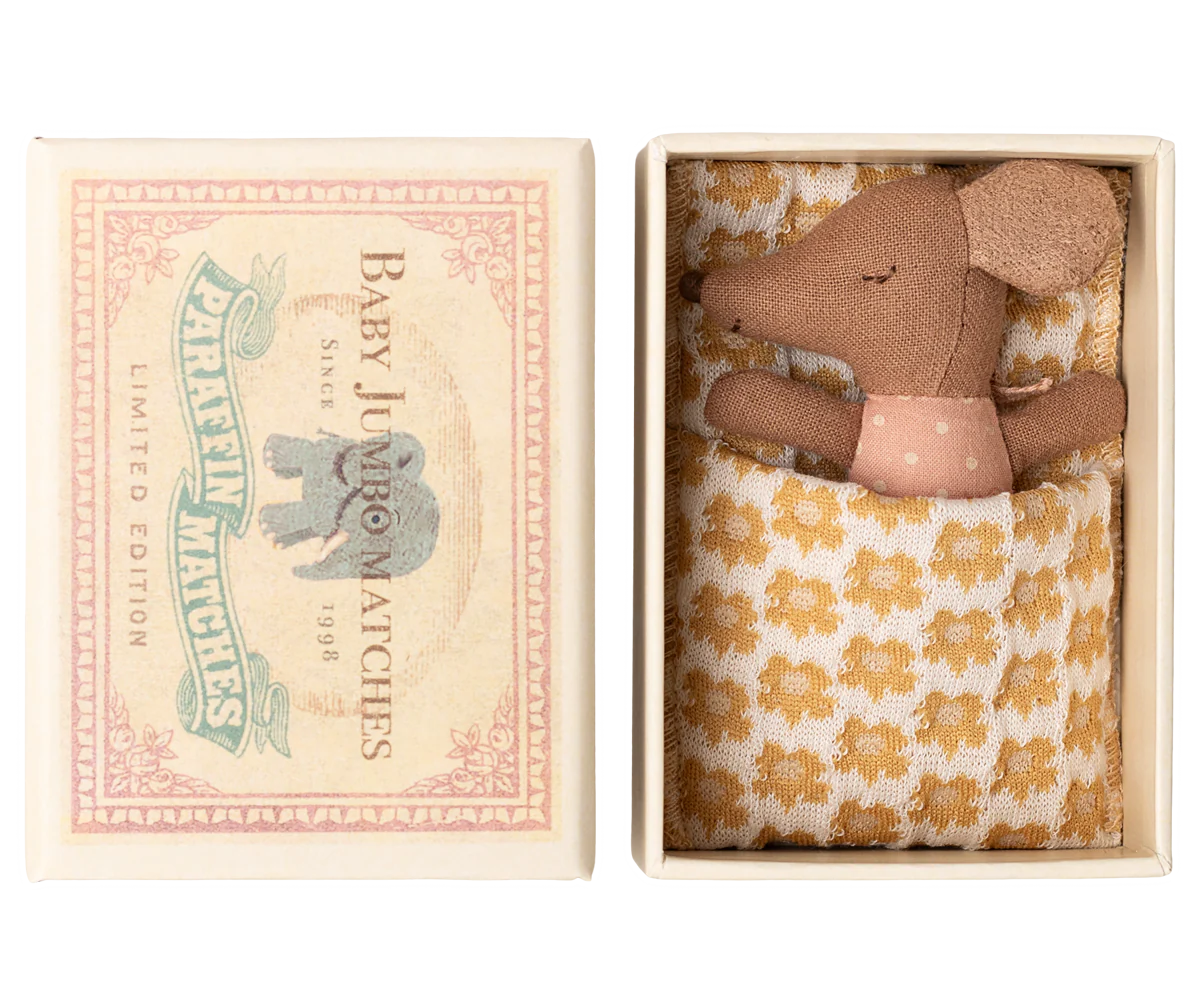 Maileg Sleepy Wakey Baby Mouse in Matchbox