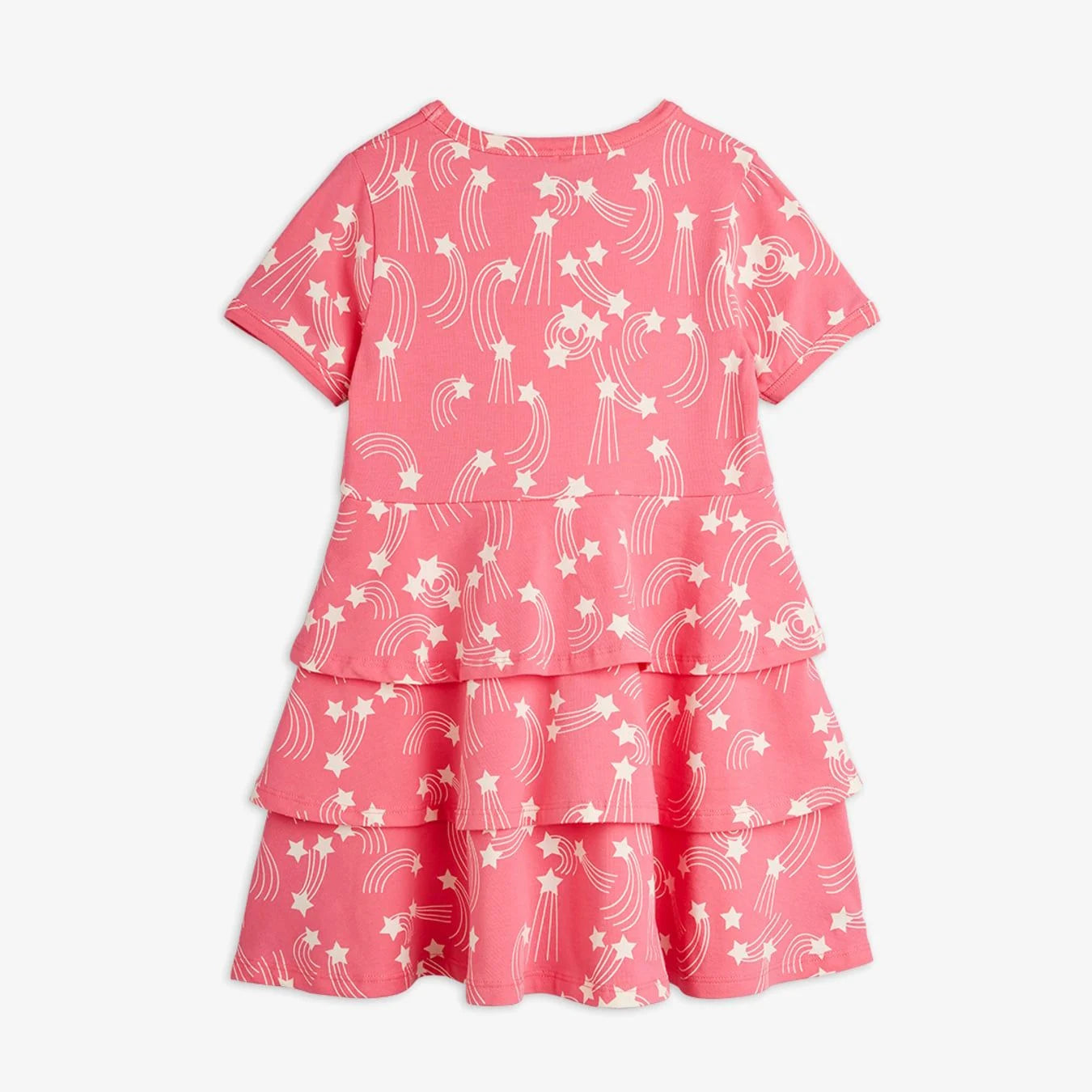Pink dress with white star and moon pattern on a white background