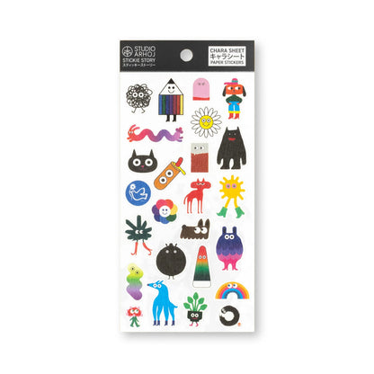 Packaged sheet of colorful stickers with various designs on a white background