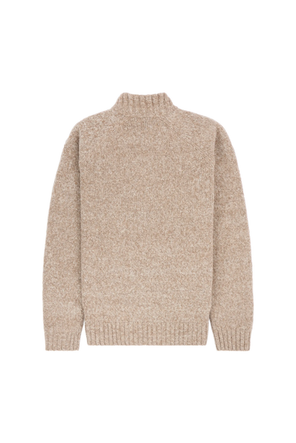 a beige sweater with a Norwegian flag detail on the inner wrist, Scandinavian Men's fashion found in Los Angeles at Huset Shop your home for all things Scandinavian and men's outdoor gear shopping in Venice California.