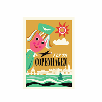 Ingela P. Arrhenius Capital Posters, Fly to Copenhagen poster Modern Scandinavian Design on white background